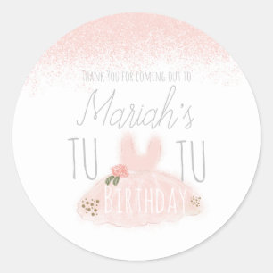 Minimal Tutu Girl's Birthday Turning Two Glitter Classic Round Sticker