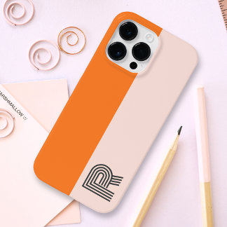 Minimal Two Colour Block Rose Pink Orange Monogram Case-Mate iPhone 14 Pro Max Case