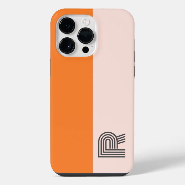 Minimal Two Colour Block Rose Pink Orange Monogram iPhone Case (Back)