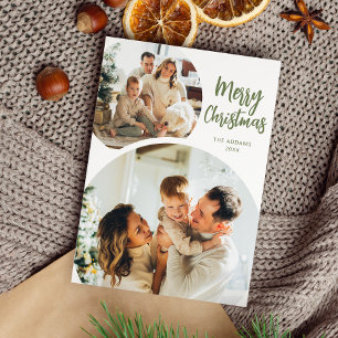 Minimal Two Rounded Photo Christmas  Holiday Card