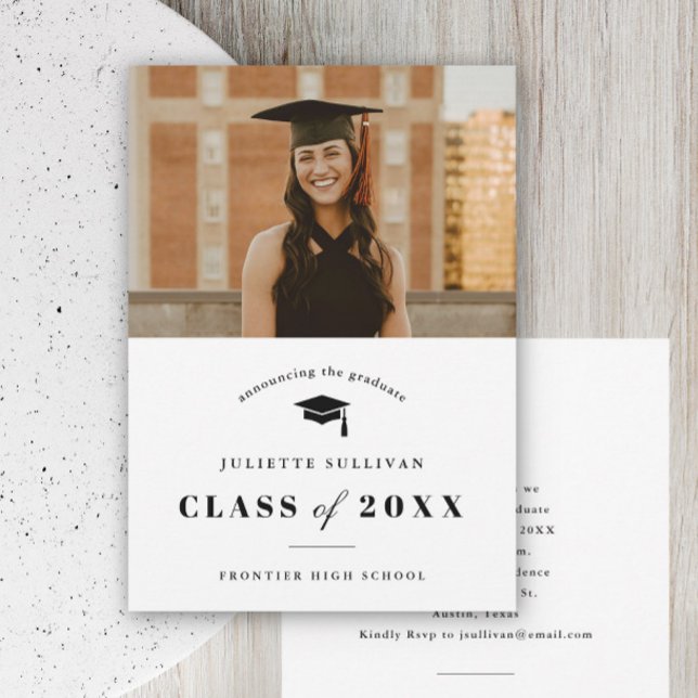 Minimal Type Photo Graduation Party Invitation (Minimal type photo graduation invitations.)
