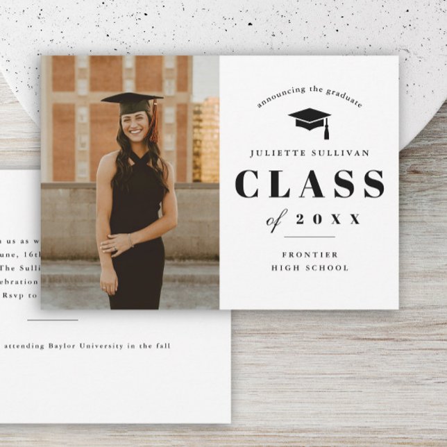 Minimal Type Photo Graduation Party Invitation (Minimal type black and white photo graduation invitations.)
