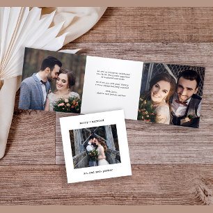 Minimal Typewriter Merry and Married Multi Photo Tri-Fold Holiday Card