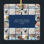 Minimal Typewriter Simple Photo Collage Grid  Ceramic Ornament<br><div class="desc">Custom Minimal Simple Photo Collage Grid Navy Blue Family Christmas Ceramic Ornament
Minimal Typewriter Simple Photo Collage Grid Ceramic Ornament</div>