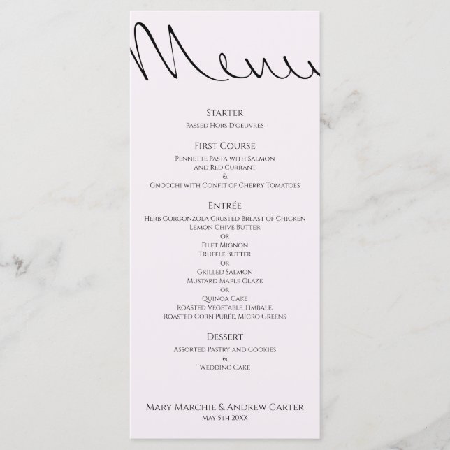 Minimal Typographic Fun Yet Formal Wedding Menu (Front)