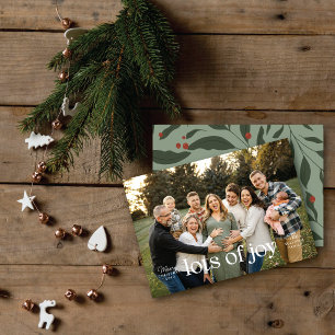 Minimal Typographic Lots of Joy 1 Photo Christmas Holiday Card