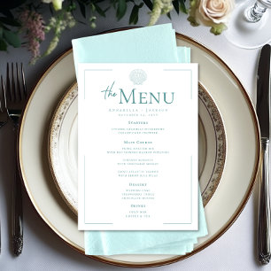 Minimal Typography Aqua & White Seashell Wedding Menu