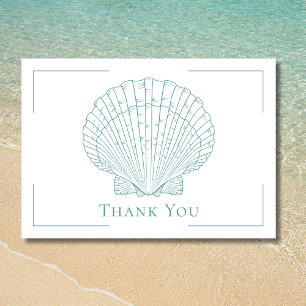 Minimal Typography Aqua & White Seashell Wedding Thank You Card