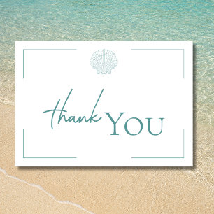 Minimal Typography Aqua & White Seashell Wedding Thank You Card