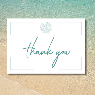 Minimal Typography Aqua & White Seashell Wedding Thank You Card