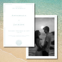 Minimal Typography Aqua White Shell Photo Wedding