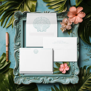 Minimal Typography Aqua & White Shell Wedding Envelope