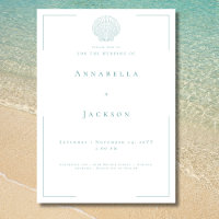 Minimal Typography Aqua & White Shell Wedding