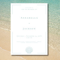 Minimal Typography Aqua & White Shell Wedding