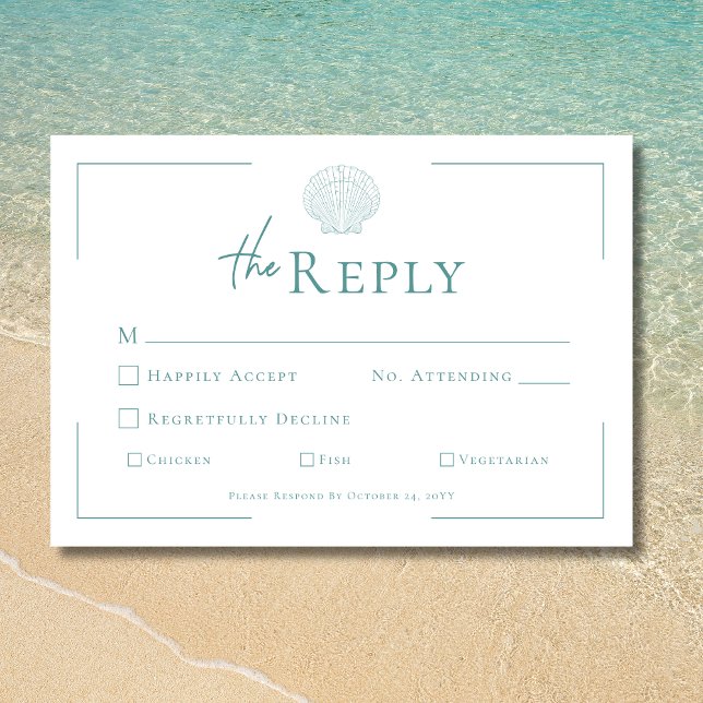 Minimal Typography Aqua & White Shell Wedding RSVP Card (Minimal Typography Aqua & White Shell Wedding RSVP Card)