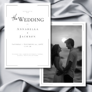 Minimal Typography Black & White Photo Wedding Invitation