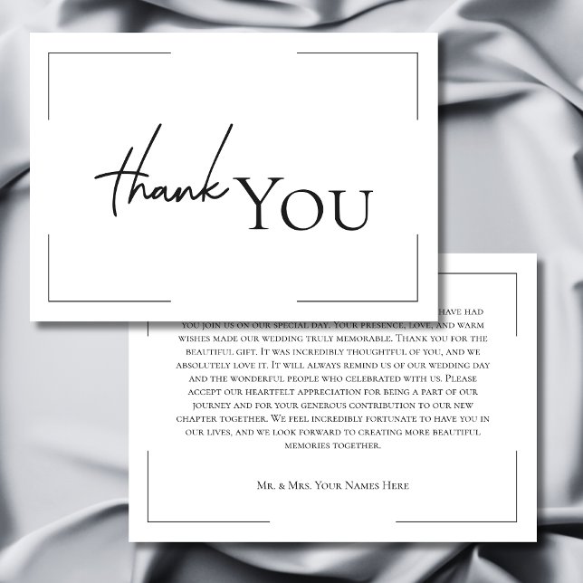 Minimal Typography Black & White Photo Wedding Thank You Card (Minimal Typography Black & White Wedding Thank You Card)