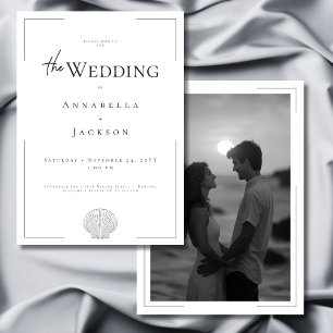 Minimal Typography Black White Shell Photo Wedding Invitation