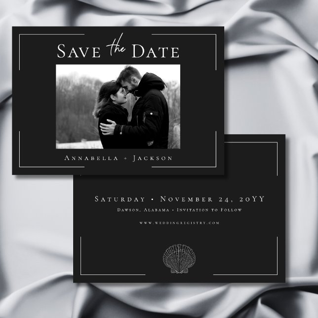 Minimal Typography Black White Shell Photo Wedding Save The Date (Minimal Typography Black White Shell Photo Wedding Save The Date)