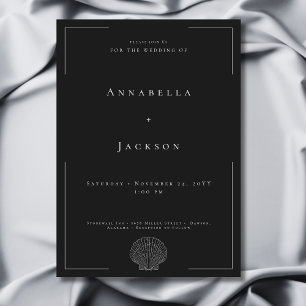 Minimal Typography Black & White Shell Wedding Invitation