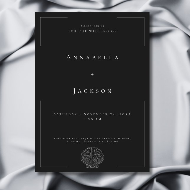 Minimal Typography Black & White Shell Wedding Invitation (Minimal Typography Black & White Shell Wedding Invitation)