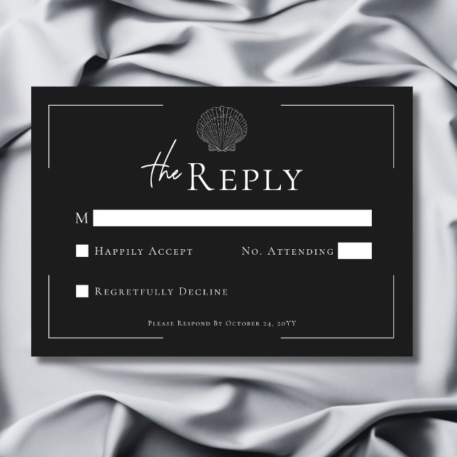 Minimal Typography Black & White Shell Wedding RSVP Card (Minimal Typography Black & White Shell Wedding RSVP Card)