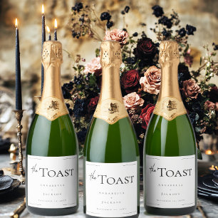 Minimal Typography Black & White Wedding Sparkling Wine Label