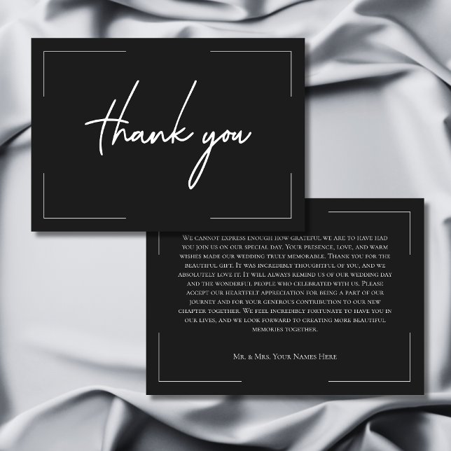 Minimal Typography Black & White Wedding Thank You Card (Minimal Typography Black & White Photo Wedding Thank You Card)
