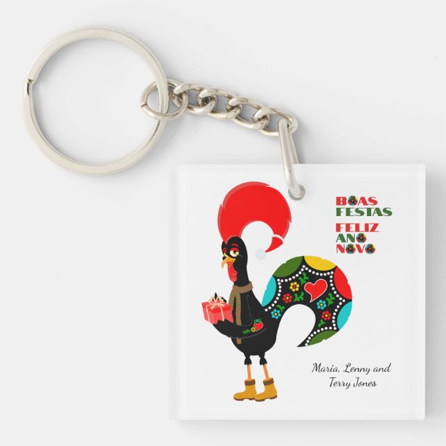 Minimal Typography Christmas Portuguese Greetings Key Ring (Front)