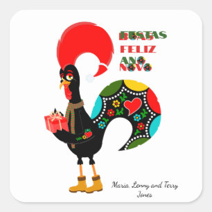 Minimal Typography Christmas Portuguese Greetings Square Sticker
