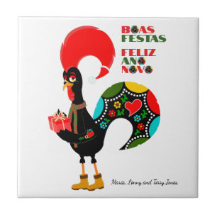 Minimal Typography Christmas Portuguese Greetings Tile