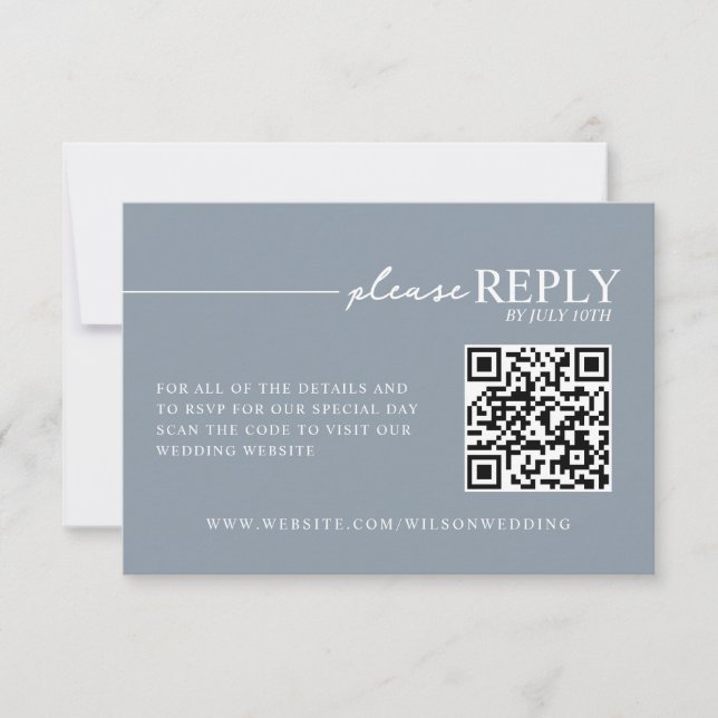 Minimal Typography Dusty Blue QR RSVP Card (Front)