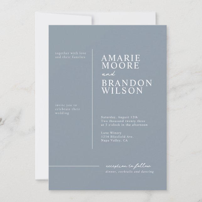 Minimal Typography Dusty Blue Wedding Invitation (Front)