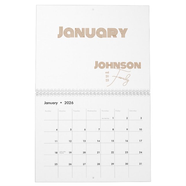 Minimal Typography Family Name Calendar (Jan 2026)