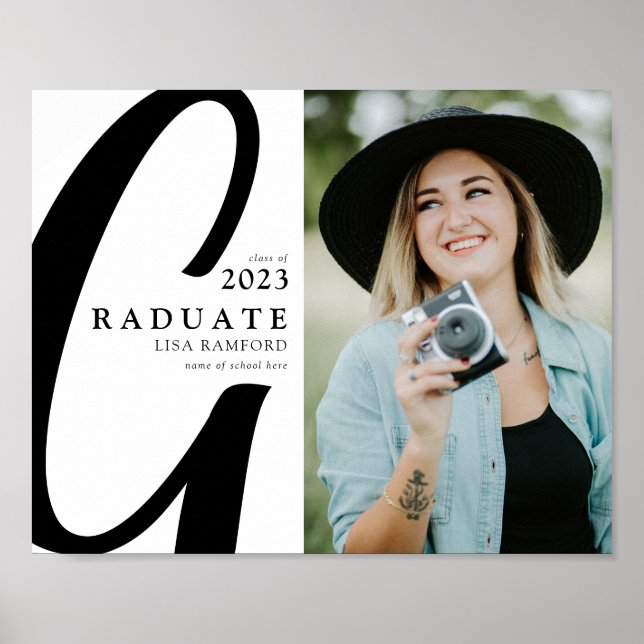 Minimal Typography Graduate Photo Graduation Poster (Front)