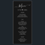 Minimal Typography Heart Black Wedding Menu Card<br><div class="desc">Minimalist Elegant Simple Typography Heart Black Wedding Menu Card is perfect for a modern minimal wedding. Design featuring black hand lettered typography/calligraphy, little love heart motif between couple's name in white on black background, with a simple clean look. This menu can be used for a wedding reception, rehearsal dinner, or...</div>