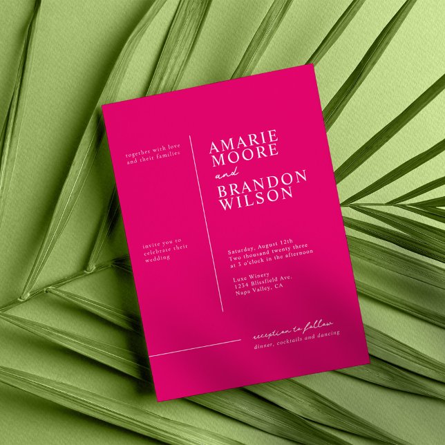 Minimal Typography Hot Pink Wedding Invitation (Creator Uploaded)