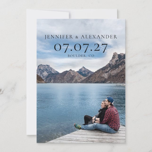 Minimal Typography Photo Overlay Save the Date (Front)