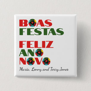 Minimal Typography Portuguese Christmas Greetings 15 Cm Square Badge
