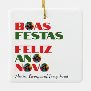 Minimal Typography Portuguese Christmas Greetings  Ceramic Ornament