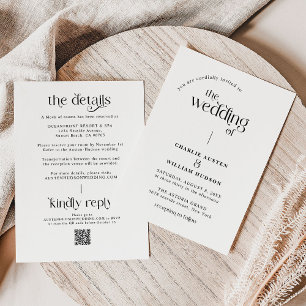 Minimal Typography Retro Qr Code Wedding Invitation