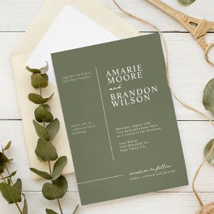 Minimal Typography Sage Green Wedding Invitation