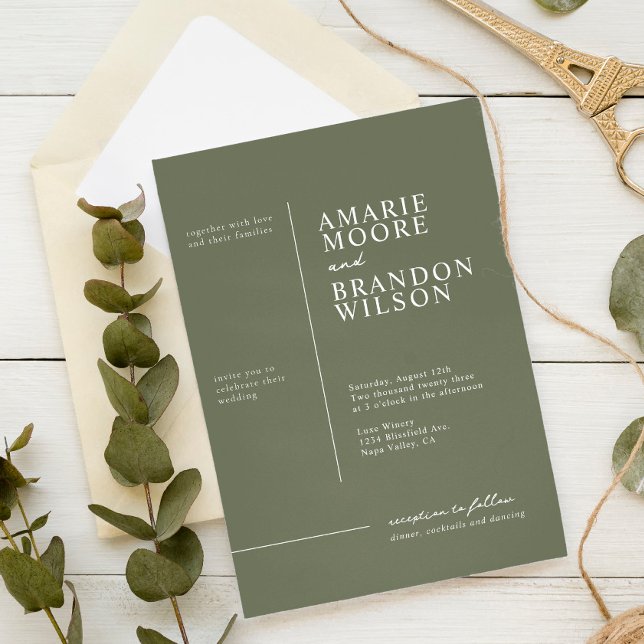 Minimal Typography Sage Green Wedding Invitation (Creator Uploaded)