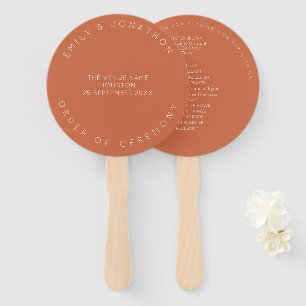 Minimal Typography Terracotta Wedding Program Hand Fan