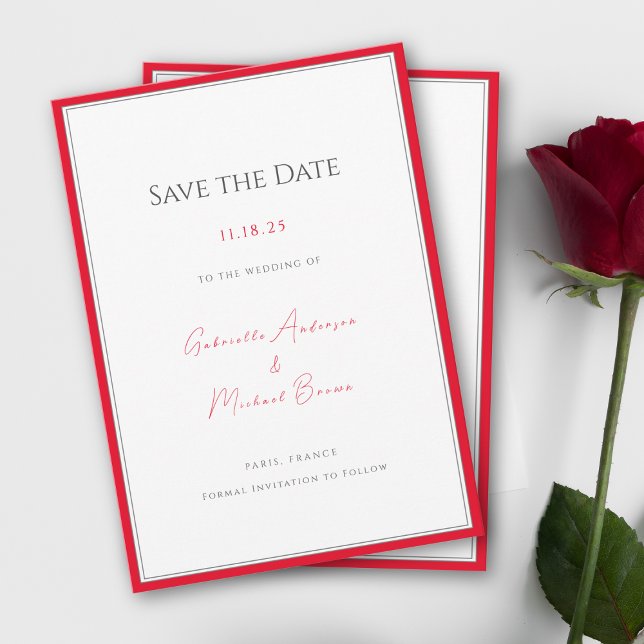 Minimal Typography Timeless Elegant Cherry Red  Save The Date (Creator Uploaded)
