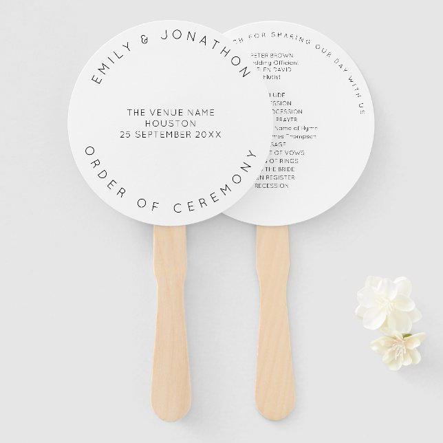 Minimal Typography White Customise Wedding Hand Fan (Front and Back)