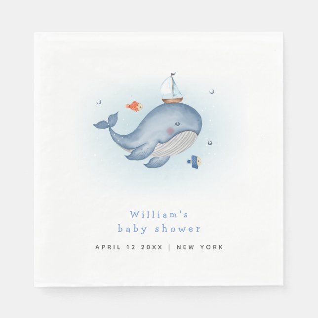 Minimal Under The See Whale Nautica Baby Shower Napkin (Front)