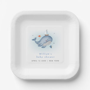 Minimal Under The See Whale Nautica Baby Shower Paper Plate