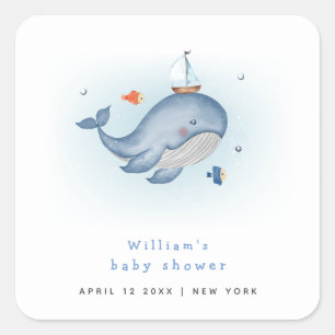 Minimal Under The See Whale Nautica Baby Shower Square Sticker