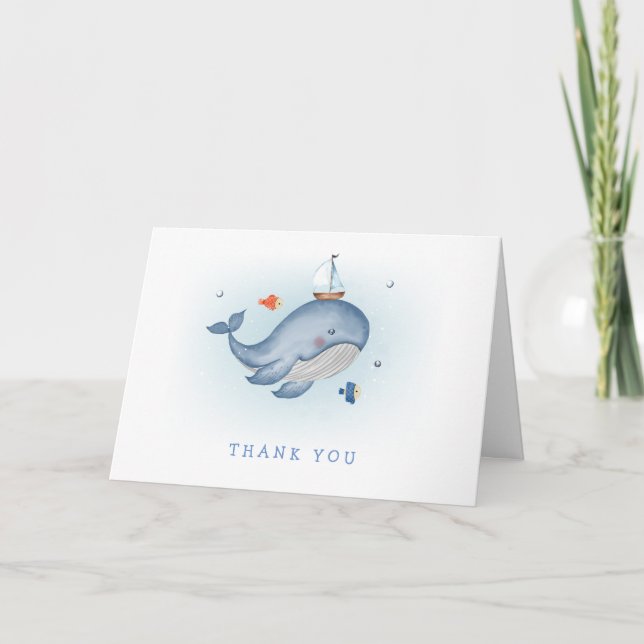 Minimal Under The See Whale Nautica Baby Shower Thank You Card (Front)